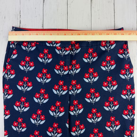 Boden Navy/Red Floral Richmond Stretch High Waisted Ankle Trousers Size 10 P - Picture 14 of 15